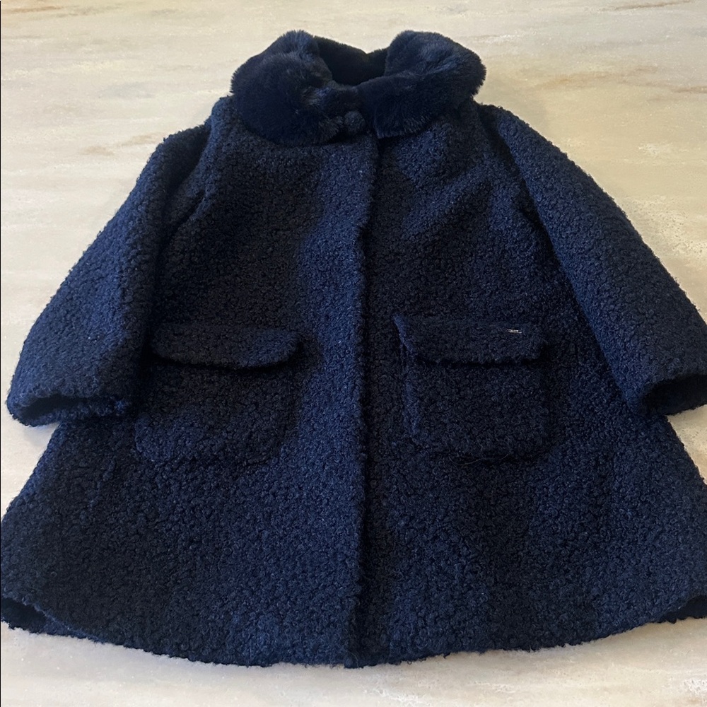 NEVER WORN Mayoral Midnight Blue Faux Fur Jacket